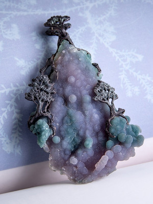 Enchanted Mountains - Chalcedony silver pendant
