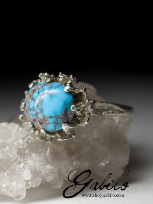 Silver ring with Iranian turquoise
