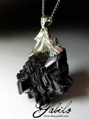Black Tourmaline Crystal Cluster Silver Pendant