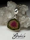 Silver pendant with a slice of polychrome tourmaline