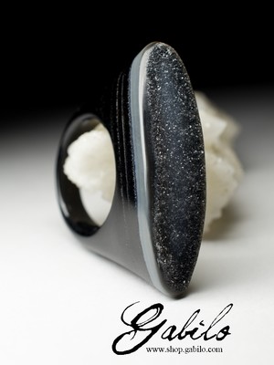Druzy Black Agate Ring