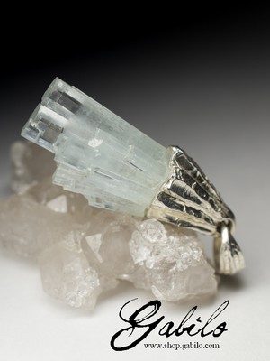 Aquamarine Spray Crystal Silver Pendant