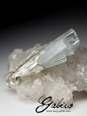 Aquamarine Spray Crystal Silver Pendant