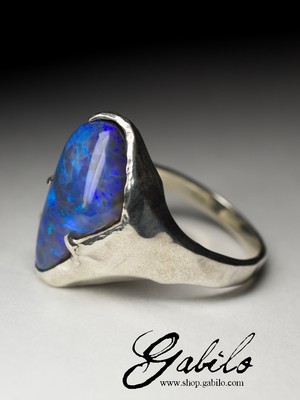 Silver ring with black opal