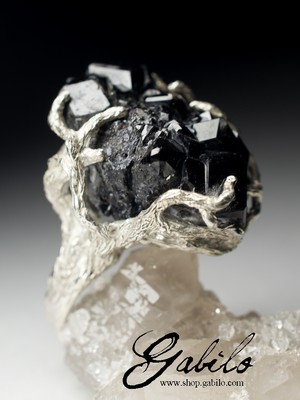 Silver ring with melanite