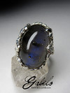 Ring with a quartz insert with pyrite on a Labrador substrate