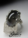 Ring with a quartz insert with pyrite on a Labrador substrate