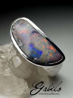 Reserve: Men's Boulder Opal Silver Ring
