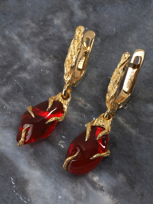 Fire opal yellow gold earrings