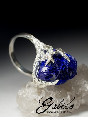 Silver ring with azurite