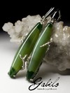 Silver earrings with nephrite with the effect of a cat's eye