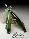 Silver earrings with nephrite with the effect of a cat's eye
