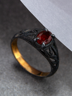 Fire opal blackened silver ring