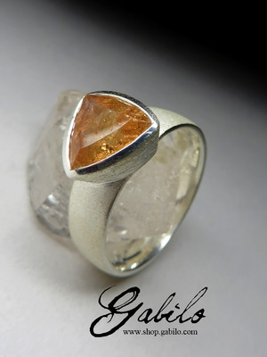 Silver ring with topaz Imperial triangle