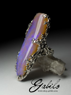 Large silver ring with boulder opal