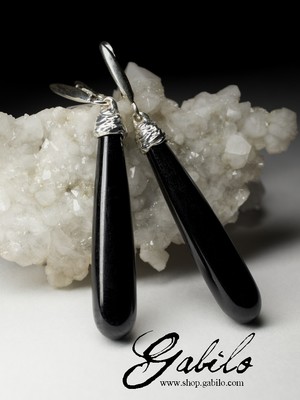 Silver earrings with a black tourmaline sorrel
