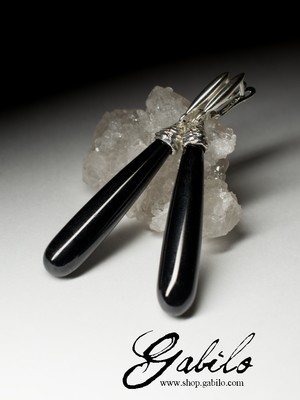 Silver earrings with a black tourmaline sorrel