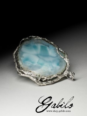 Large silver pendant with larimar