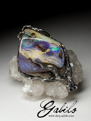 Silver pendant with boulder opal blacking