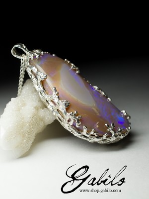 Large silver pendant with boulder opal