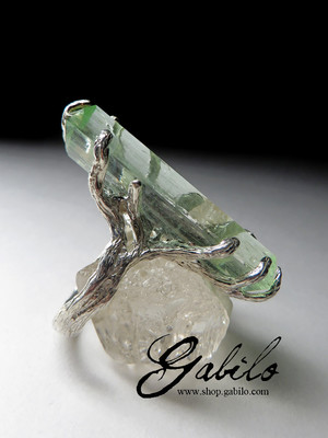 Big Aquamarine Crystal Silver Ring