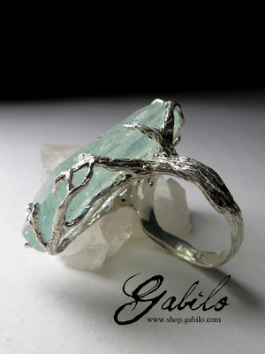 Big ring with aquamarine in silver 5846
