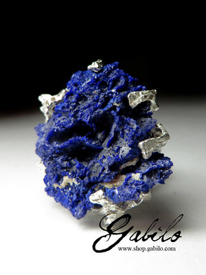 Silver ring with azurite