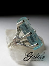 Silver ring with aquamarine crystal