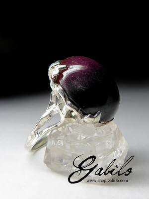 Ring with tourmaline Mushroom in silver
