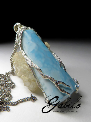 Large pendant with larimar in silver
