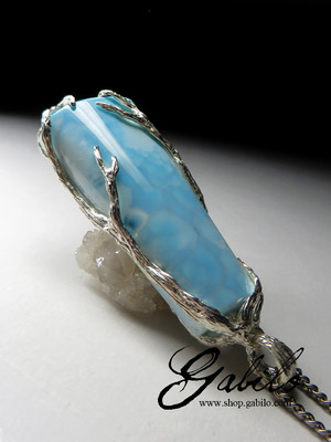Large pendant with larimar in silver