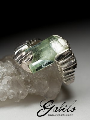 Aquamarine crystal silver ring
