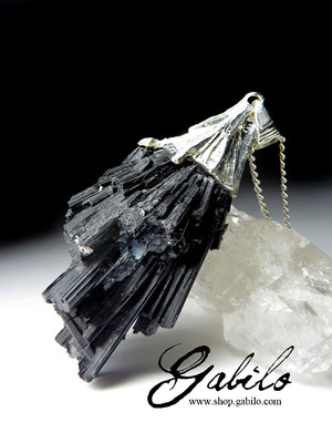 Pendant with black tourmaline spray in silver