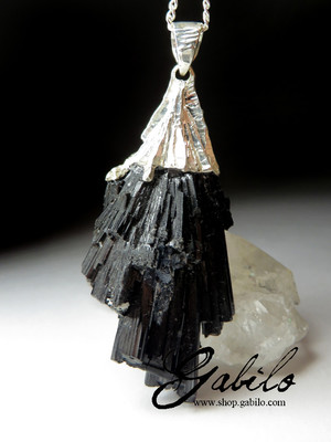 Pendant with black tourmaline spray in silver