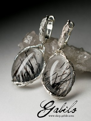 Silver earrings with rutilated quartz