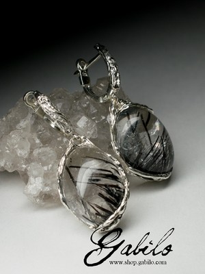 Silver earrings with rutilated quartz