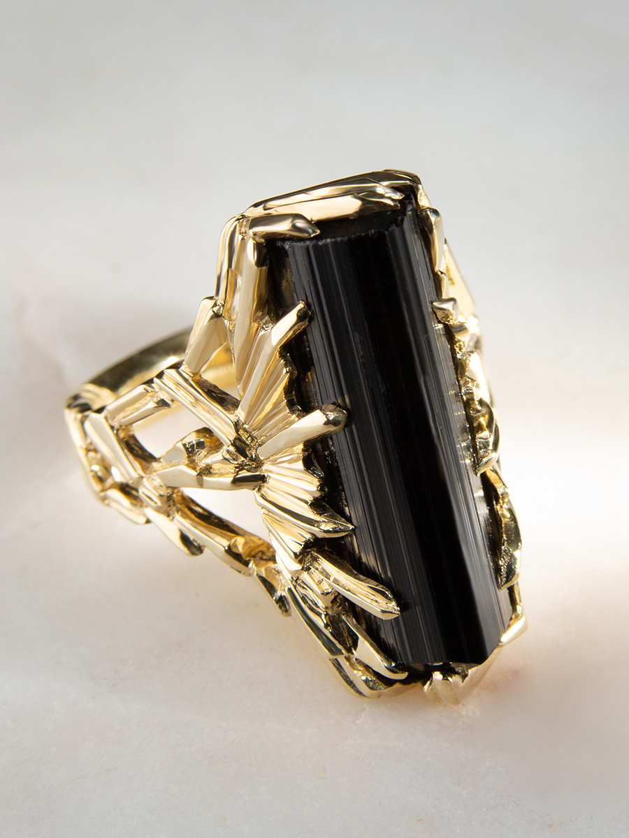 black tourmaline gold ring