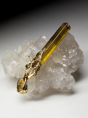 Tourmaline Dravite Crystal Gold Pendant
