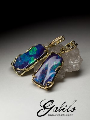 Bright Boulder Opal 14K Gold Earrings