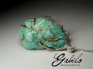 Large silver pendant with turquoise