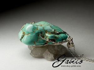 Large silver pendant with turquoise