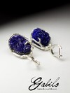Silver earrings with azurite