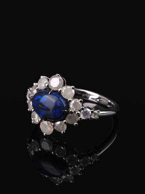 Black Australian opal and diamond gold ring