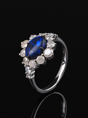 Black Australian opal and diamond gold ring