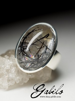 Men's rutilated quartz silver ring
