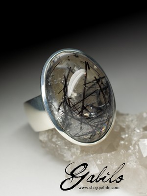Men's rutilated quartz silver ring
