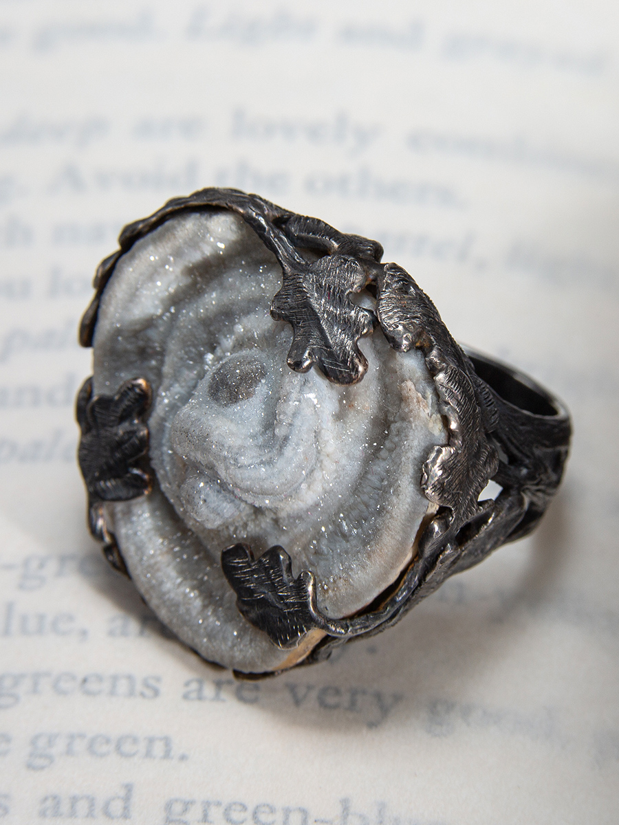 agate rose silver ring
