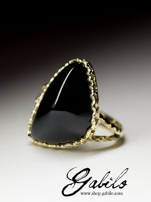 Black Agate Gold Ring