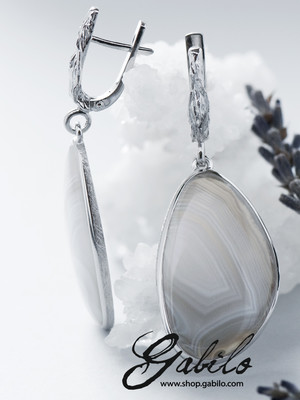 White Agate Silver Earrings