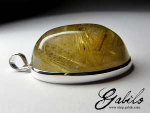 Big silver pendant with rutilated quartz
